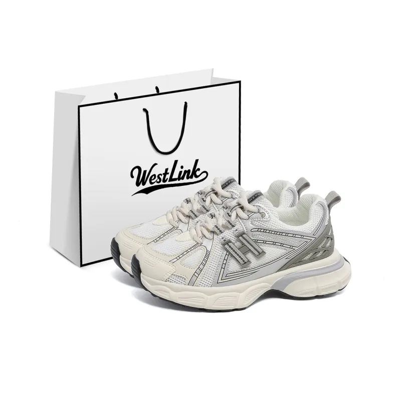 WESTLINK Lightweight Height Increasing Low Top Chunky Sneakers Women's Ecru/Gray-0