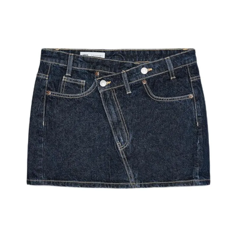 ZARA Trf Denim Short Skirts Women's Deep Indigo Cyan-0