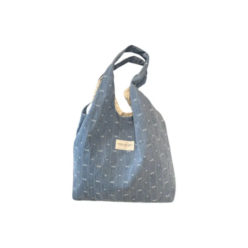 ROUNDOT Fabric Tote Bag, Shoulder Bag Unisex Light Blue/Blue-7