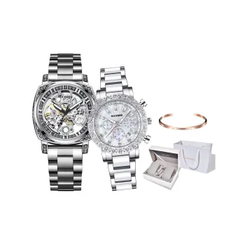 MXXSEE Automatic Mechanical Movement Steel Strap Watch Unisex White Dial