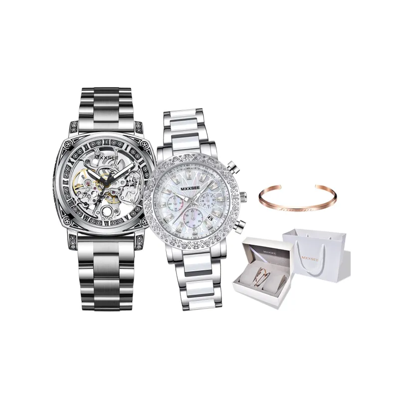 MXXSEE Automatic Mechanical Movement Steel Strap Watch Unisex White Dial-15