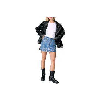 NASTY GAL Floral Sequin Denim Mini Skirt Denim Short Skirts Women's Blue