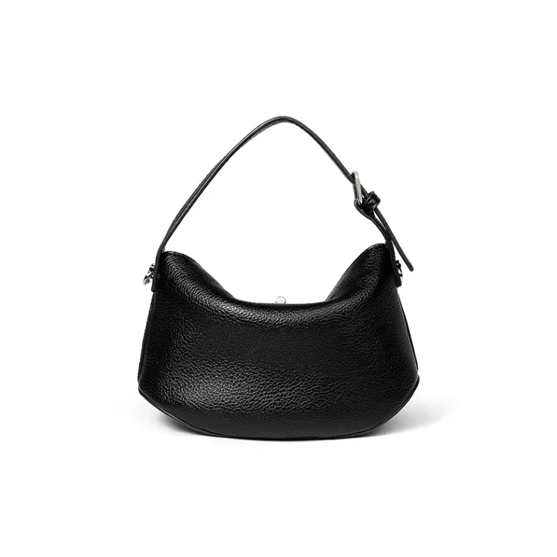 Teenmix Cow Leather Curling Bag Niche Versatile Handbag Regular Women's Black/White-3