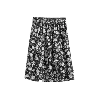 Cypress House Casual Long Skirt Women's Black With White Floral
