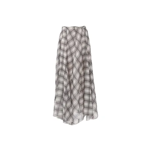 Wen Shan Casual Long Skirt Women's Brown Plaid