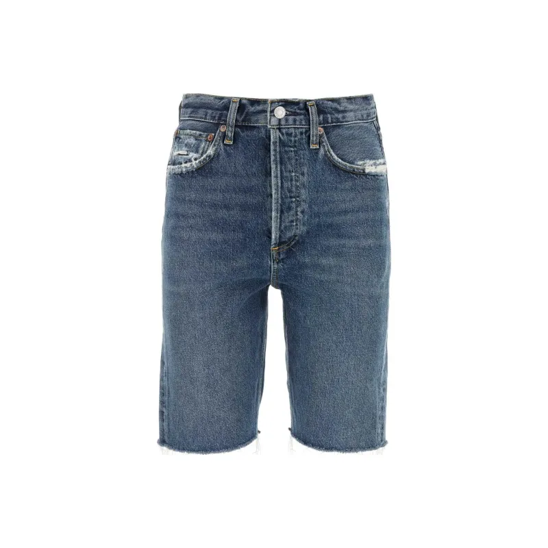 AGOLDE Knee Length Straight Fit Denim Shorts-0