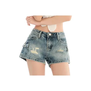 Menglaini Denim Shorts Women's Vintage Blue