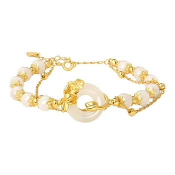 D.Get Hetian Jade Bracelets White Jade/Pale Greenish White Jade Unisex
