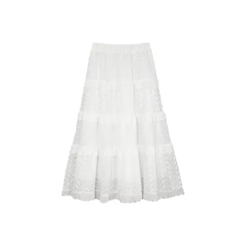 FLIM Casual Long Skirts Women's White Embroidery Lace