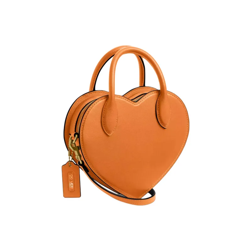 COACH Leather Heart Shaped Bag, One Shoulder Handbag Trumpets Women's Washed Orange-1
