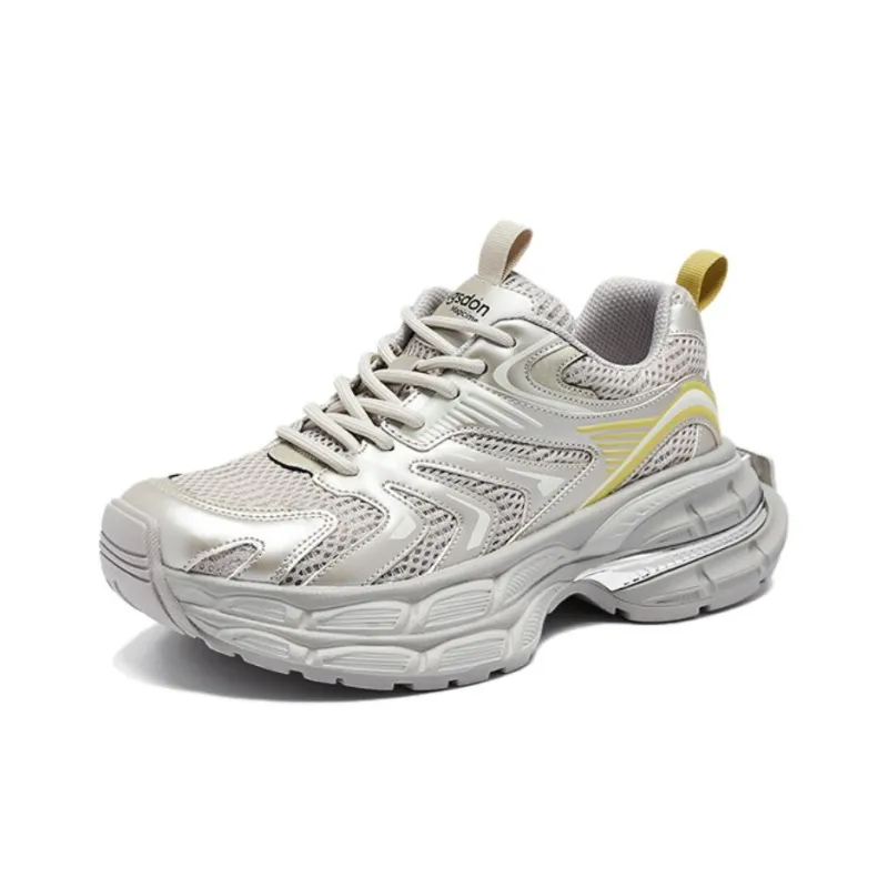 AGSDON Chunky Sneakers Women's Low Top Champagne/Beige Purple/Silver-1