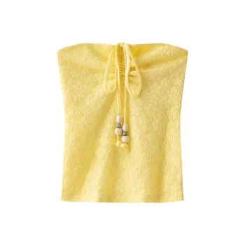 HTMEME Strapless Tops Women's Yellow