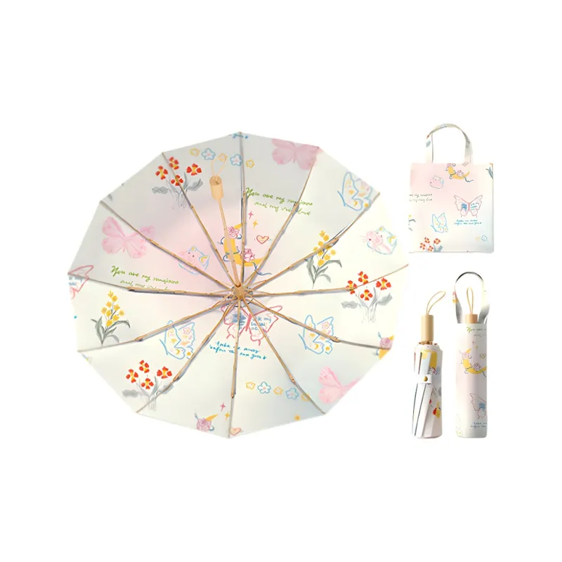 Imono Hand Open Folding Umbrella Rain And Sun Protection-5