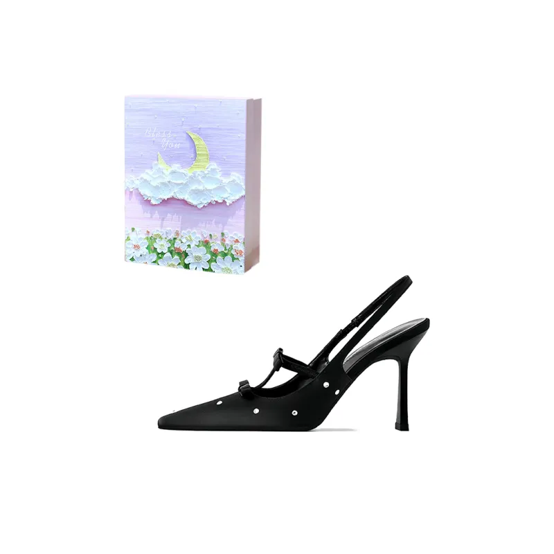 ROBINHOOD Purple Moon Galaxy Box Slim Heel High Heels Women's Black-6