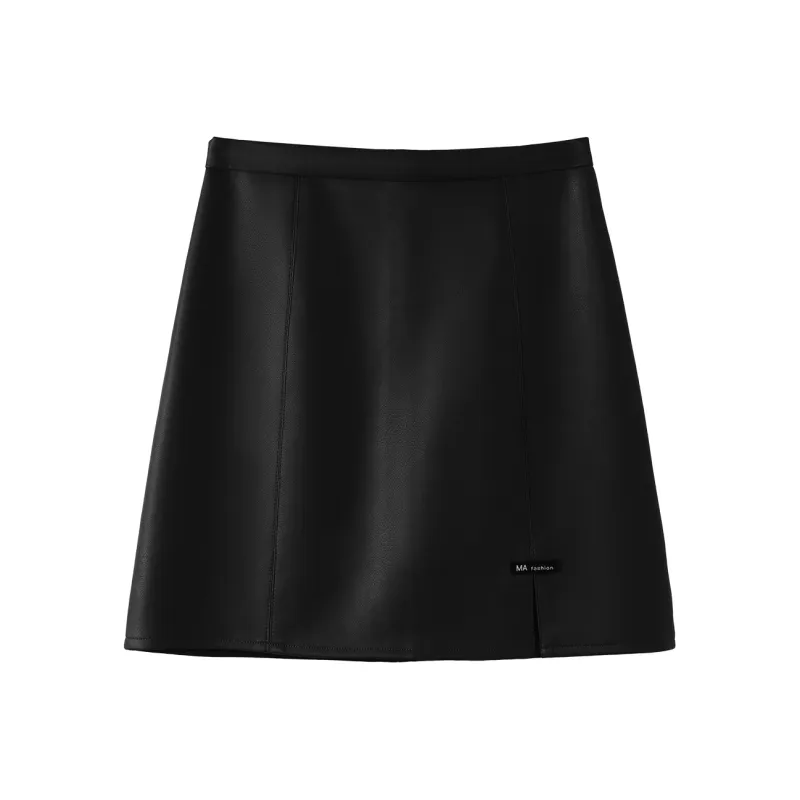 0571 Family Leather Short Skirts Women's Black-0