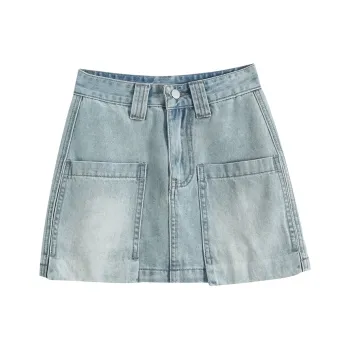 FAWENXIANGZI Denim Short Skirts Women's Blue
