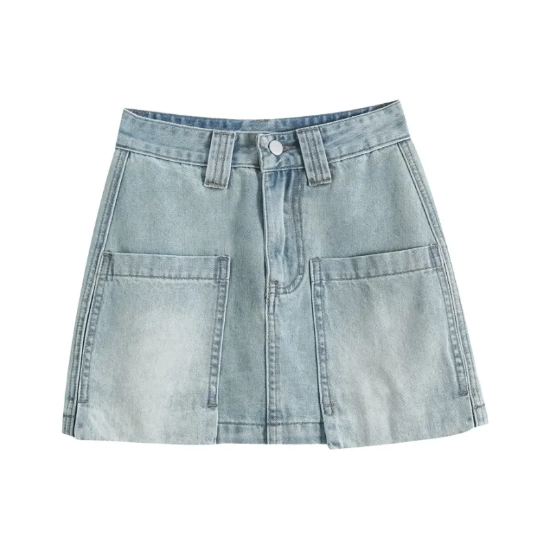 FAWENXIANGZI Denim Short Skirts Women's Blue-0