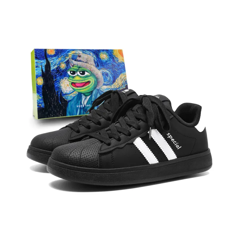 Pepe The Frog Skateboard Shoes Unisex Low Top Black/White/White Ice Blue-0