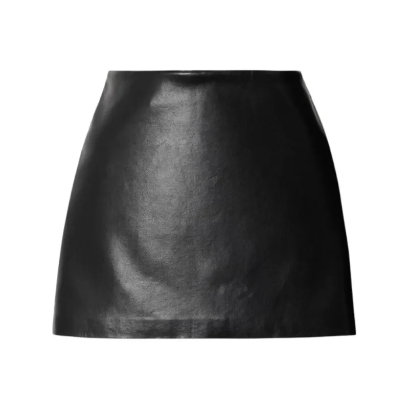 AGOLDE Leather Short Skirts Women's Black-0