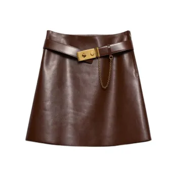 PRADA Leather Short Skirts Women's Cocoa Brown