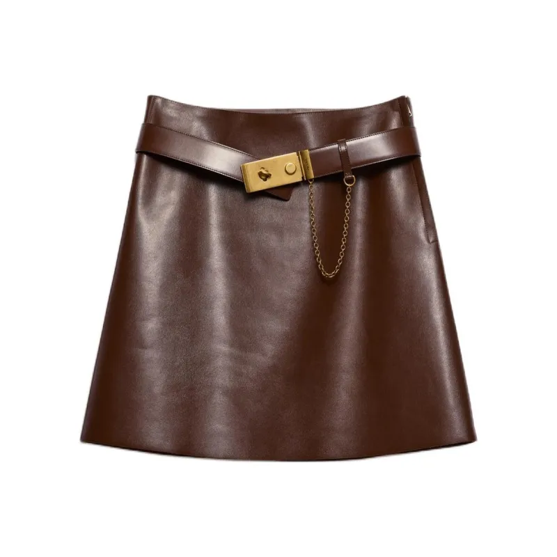 PRADA Leather Short Skirts Women's Cocoa Brown-0