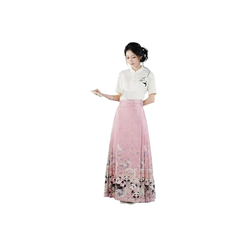 XINGHEHANGE Cute Bear Cat Everyday Hanfu Casual Long Skirt Women's-0