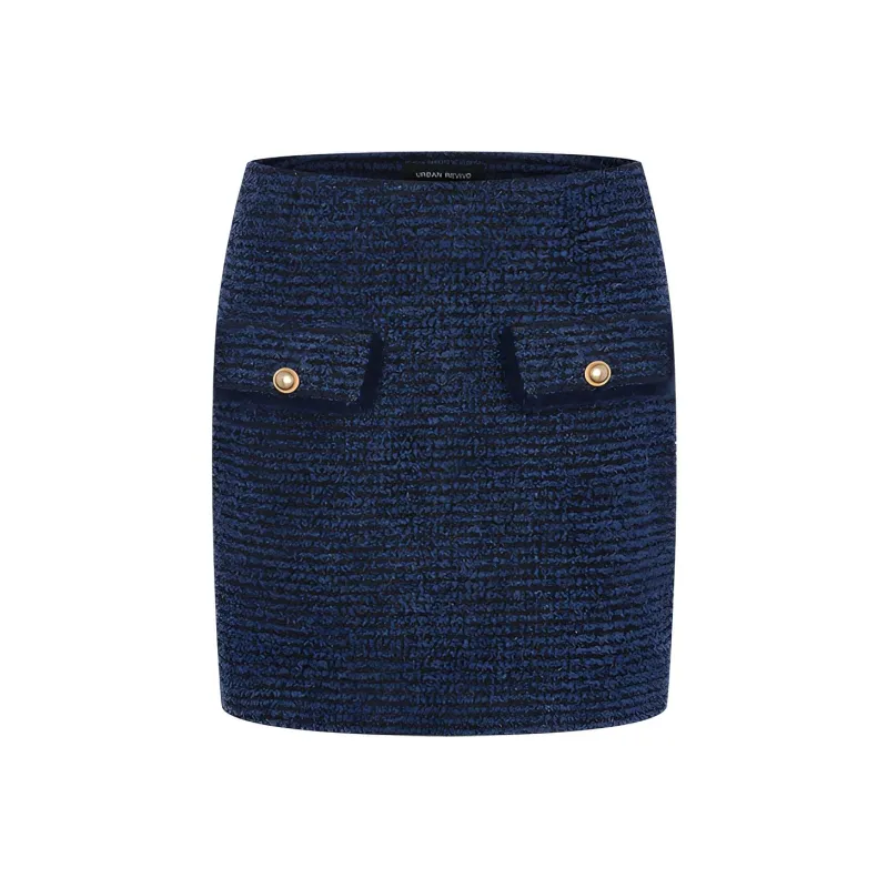 URBAN REVIVO Denim Short Skirts Women's Navy Blue-0