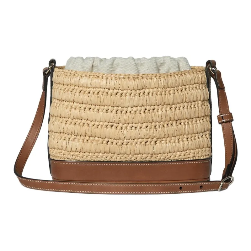 GUCCI Raffia With Leather Bucket Bag, Shoulder Bag Mini Women's Brown-3