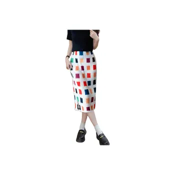 Wbwq Casual Long Skirt Women's Rainbow Block