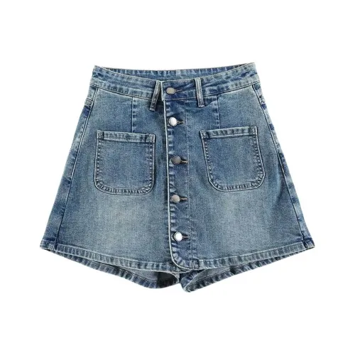 FAWENXIANGZI Denim Shorts Women's Blue