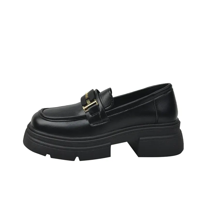 UNIITY Platform Height Increasing British Style Vintage Deep Toe Loafers Women's Black-4