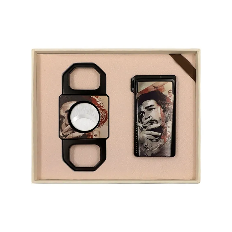 GUEVARA Cigar Tool Set, Windproof Direct Blue Flame Lighter, Sharp Silky Cigar Cutter, Gift Box Set-10