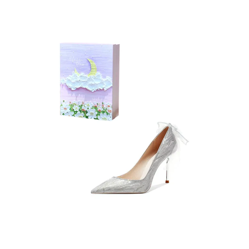 ROBINHOOD Purple Moon Galaxy Box Slim Heel High Heels Women's Silver-5