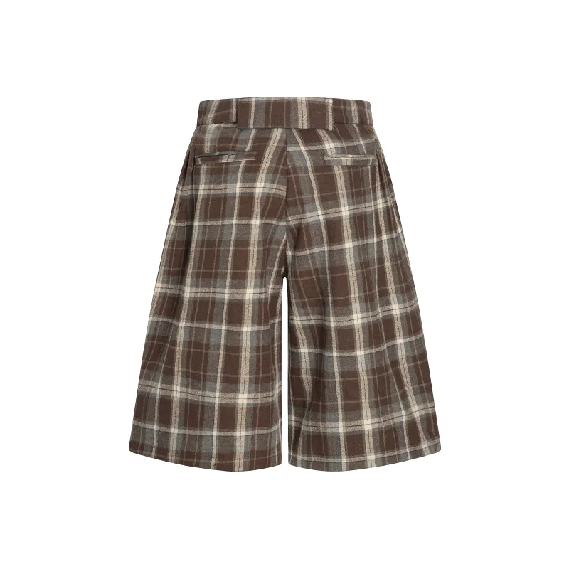 GBXM Casual Shorts Unisex Brown Plaid-2