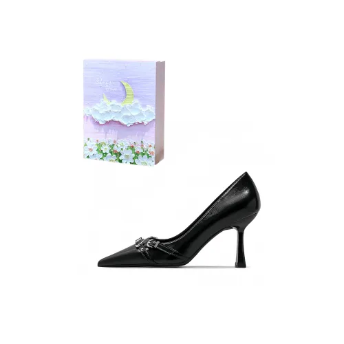 ROBINHOOD Purple Moon Galaxy Box Slim Heel High Heels Women's Black