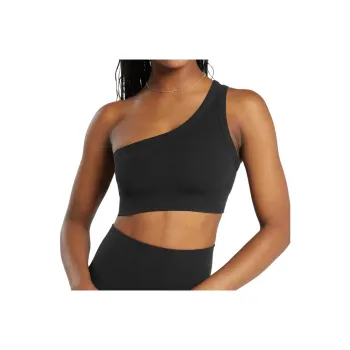 GYMSHARK Ribbed Cotton Seamless One Shoulder Bra Sports Underwear Women's Black