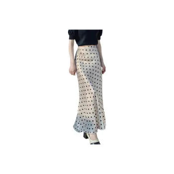 Wbwq Casual Long Skirt Women's White With Black Dot