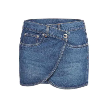 COPERNI Curved Hem Wrap Denim Mini Skirt