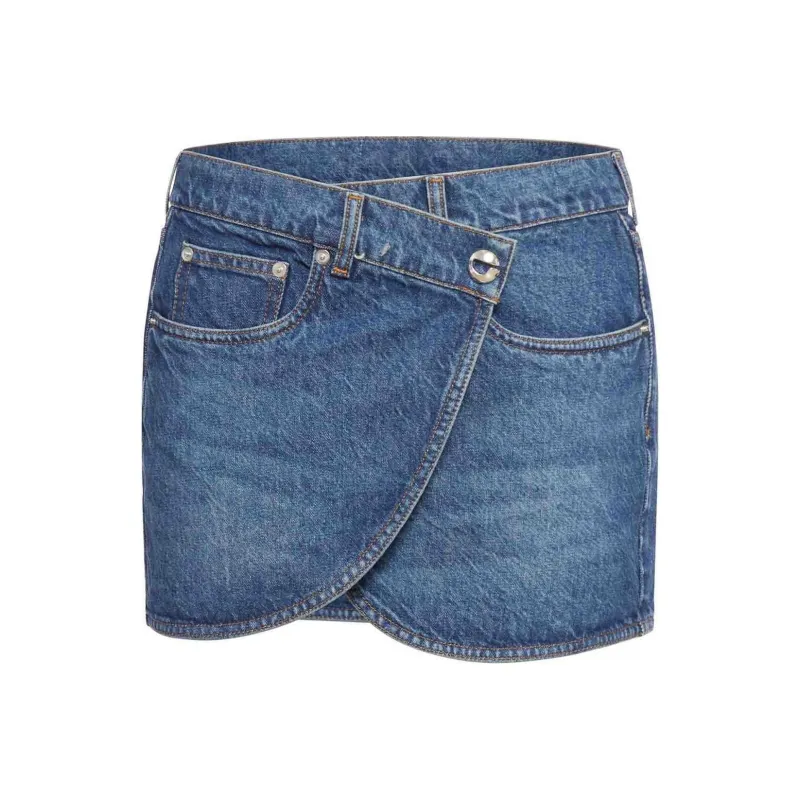 COPERNI Curved Hem Wrap Denim Mini Skirt-0