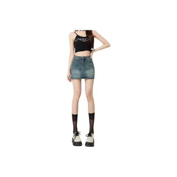Wen Shan Denim Short Skirts Women's Vintage Blue