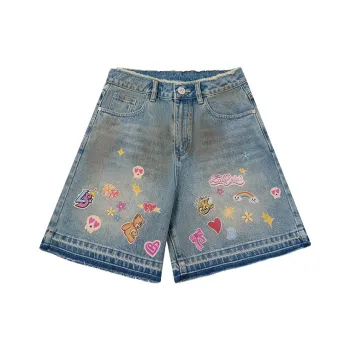 LALABOBO Denim Shorts Women's Medium Blue White