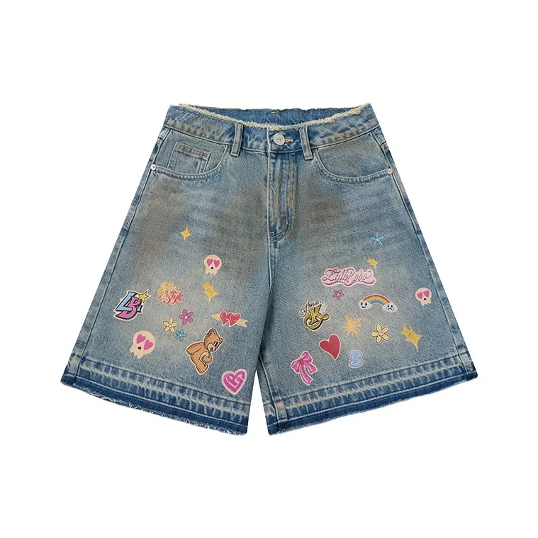 LALABOBO Denim Shorts Women's Medium Blue White-0