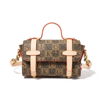 GUSKI Top Grain Cow Leather One Shoulder Handbag Women's Coffee/Beige/Light Green