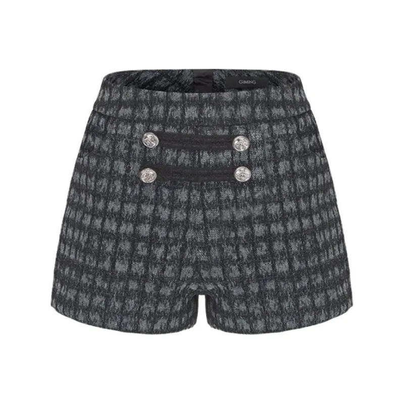 GIMING Denim Shorts Women's Blue Plaid-0
