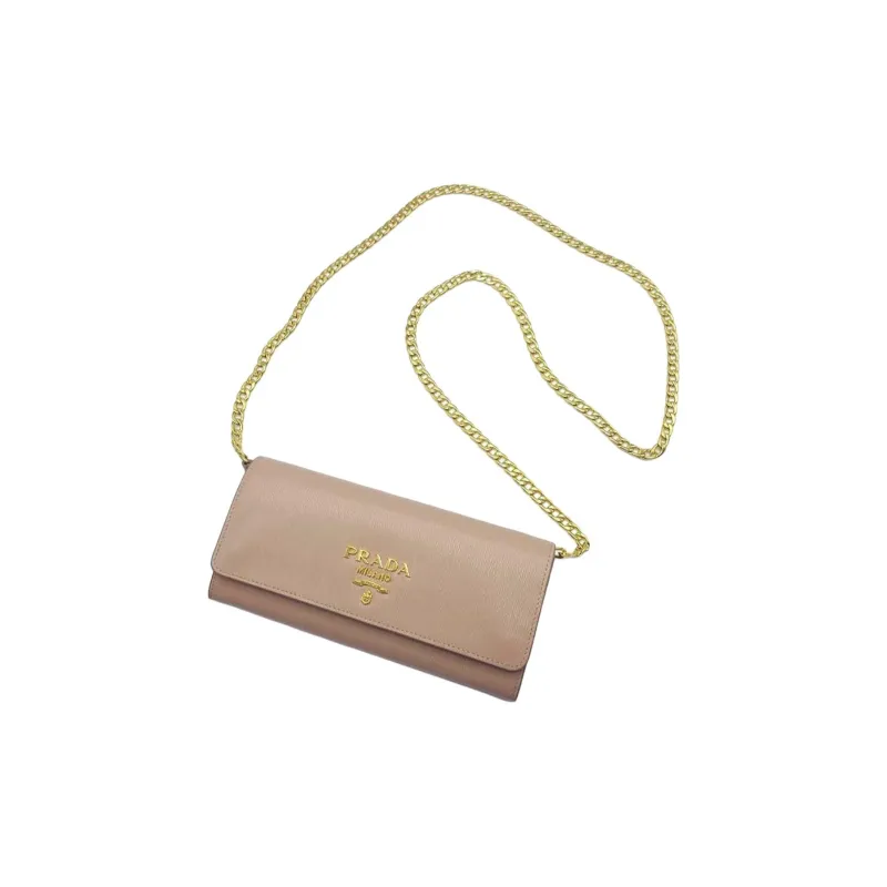 PRADA Leather Wallet Women's Pink Beige-4