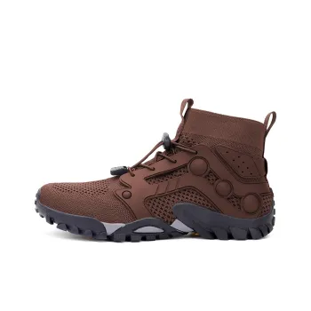 TELENT Slip Resistant And Abrasion Resistant Coverage High Top Hiking Shoes Men's Brown