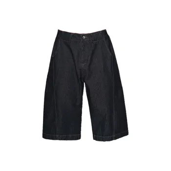 REMODUTION Denim Shorts Unisex Black Curved Blade Wide Leg Version
