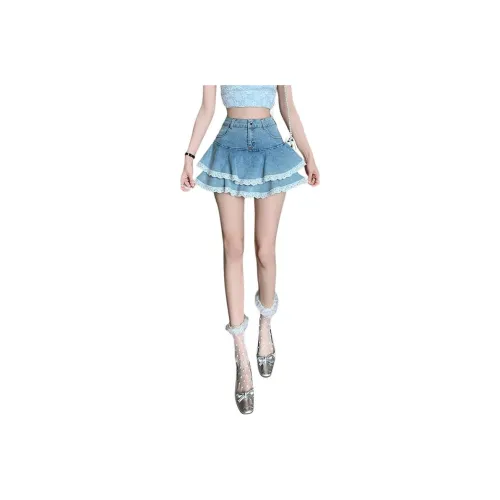 Mu Xiao Xin Denim Short Skirts Women's Blue