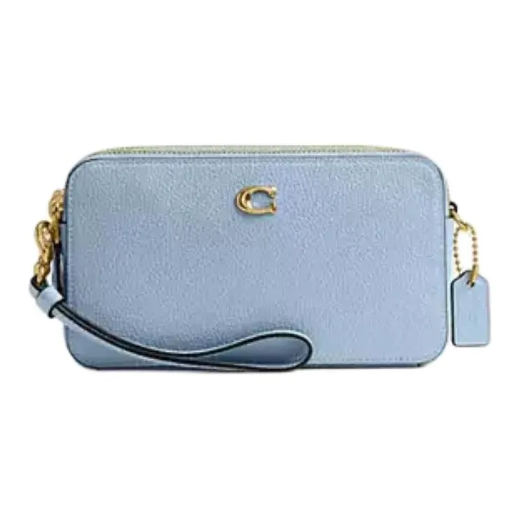 COACH Kira Polished Pebble Leather Shoulder Bag Trumpets Women's Blue-0