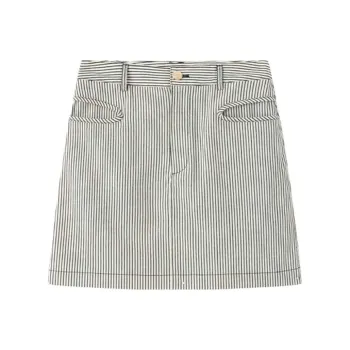 VIKTORIACHAN Denim Short Skirts Women's Black White Stripes